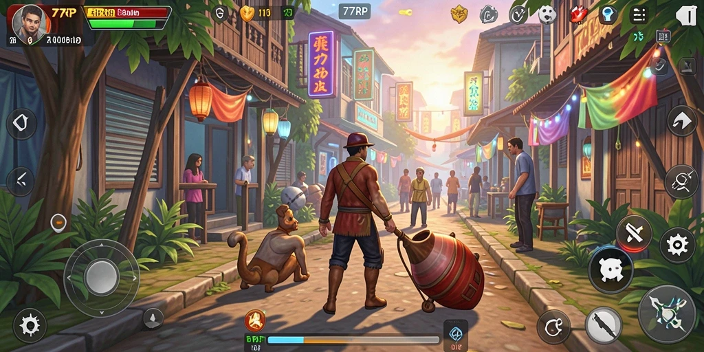 Tampilan gameplay 77RP yang penuh warna dan menawan.