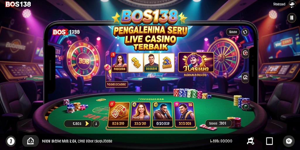 Screenshot utama BOS138 menampilkan dealer profesional dan aksi gameplay Live Casino.
