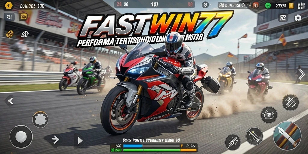 Screenshot tindakan balap mendebarkan di FASTWIN77