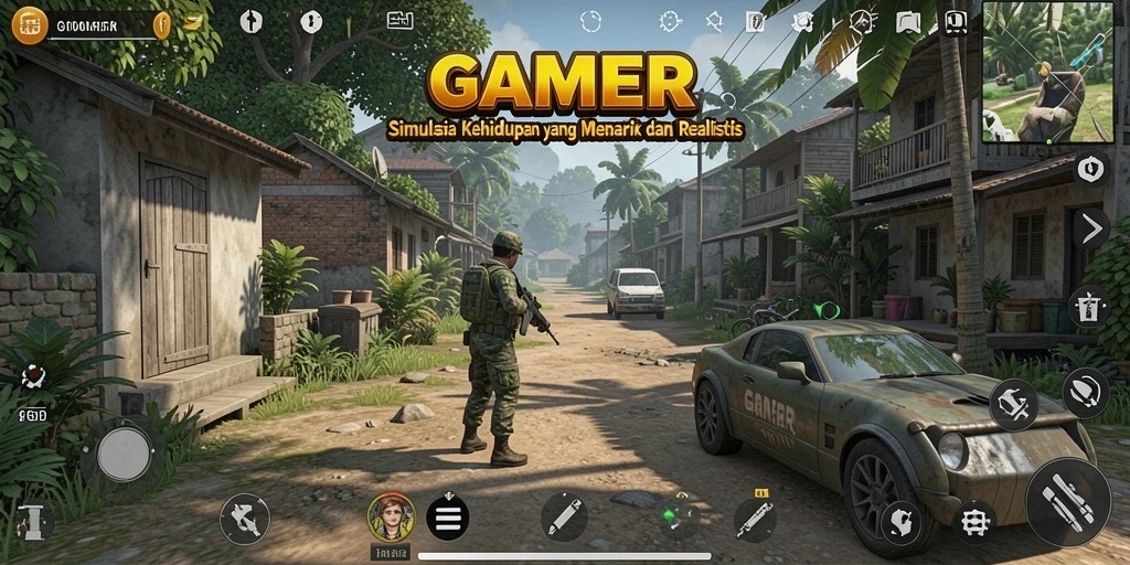 Screenshot utama GAMERP menampilkan gameplay penuh warna dan realistis.