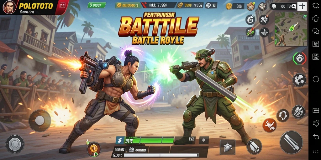 Tampilan gameplay seru dari POLOTOTO, pertarungan Battle Royale yang mendebarkan.