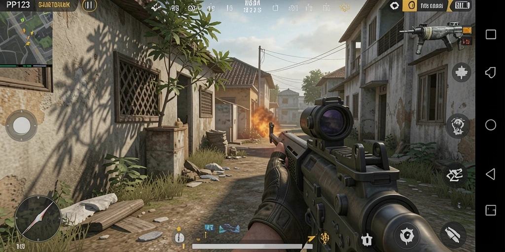 Tampilan gameplay PP123 menampilkan aksi tembak-menembak yang mendebarkan.