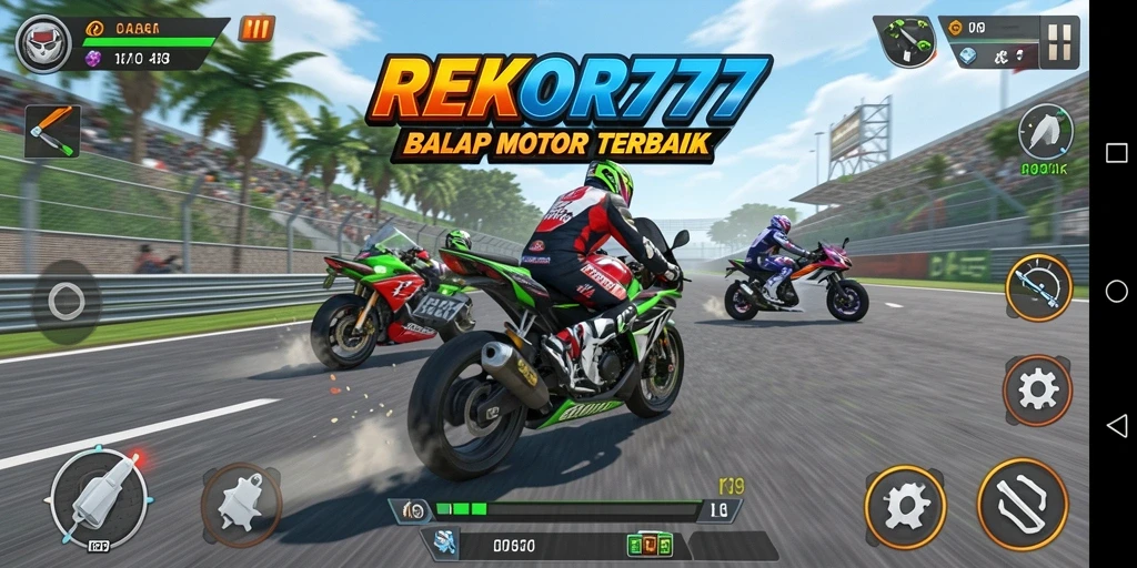 Tampilan gameplay <strong>REKOR777</strong> yang mendebarkan dalam aksi balap motor.
