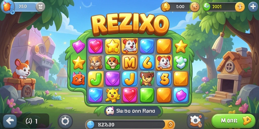 Screenshot utama REZIXO menampilkan gameplay Match-3 yang seru.
