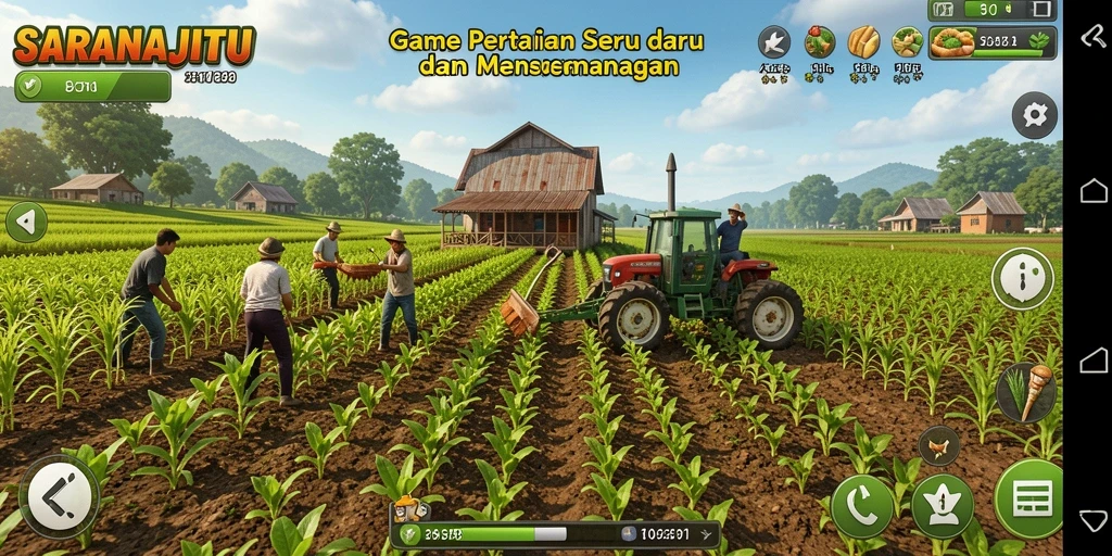 Tampilan gameplay SARANAJITU yang menampilkan aktivitas pertanian yang menyenangkan.