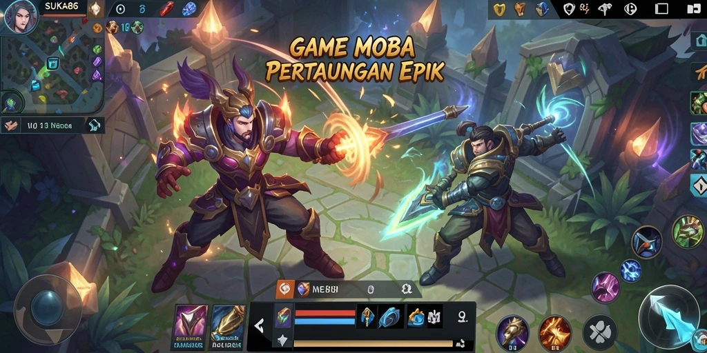 Tampilan permainan epik dalam SUKA86 dengan pertarungan MOBA yang intens.