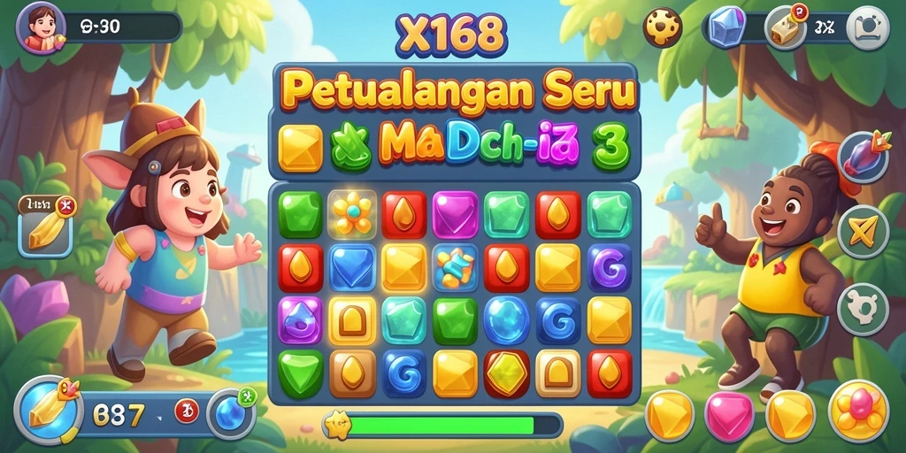 Gameplay match-3 penuh warna dan tantangan seru dalam X168.